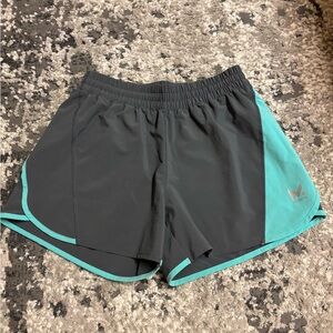 Gray and Teal Athletic Shorts with Elastic Waistband